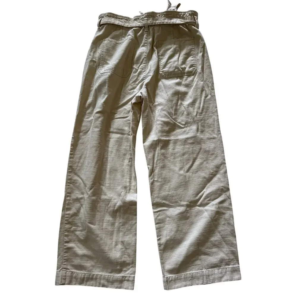 J. Crew Twill Paper Bag Wide Leg Full Length Pants Beige Khaki Women 14 Cotton